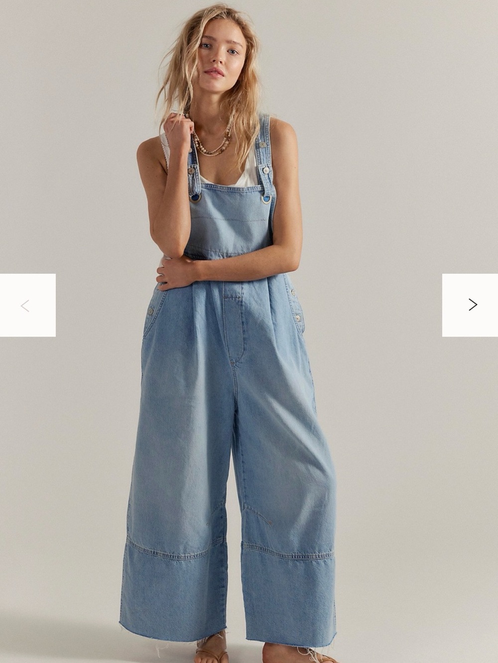 Free People We The Free Light Blue Denim Wide-Leg Rambler Overalls